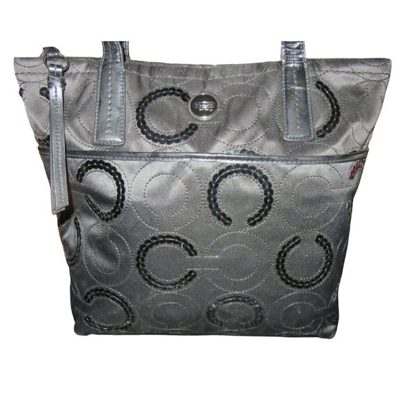Coach 2013 Signature C Sequin Canvas Embellished Tote Bag in  classic black - Picture 1 of 10